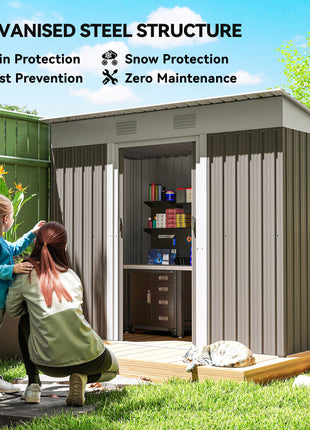 7' x 4' Metal Garden Shed, Backyard Tool Storage Shed with Dual Locking Doors, 2 Air Vents and Steel Frame, Light Gray
