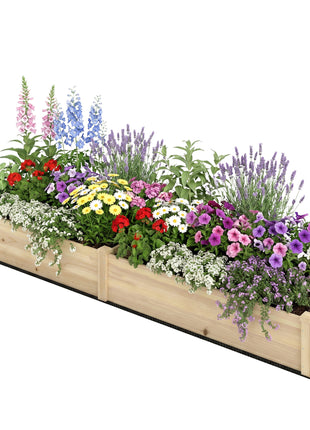 96" x 24" x 10" Wooden Raised Garden Bed with 2 Planter Boxes and Non-woven Fabric Liner for Patio, Natural