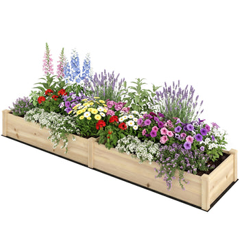 96" x 24" x 10" Wooden Raised Garden Bed with 2 Planter Boxes and Non-woven Fabric Liner for Patio, Natural