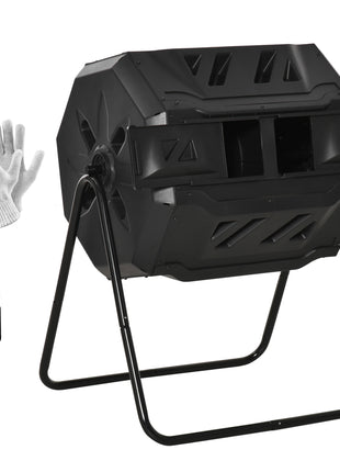 Tumbling Compost Bin Outdoor 360° Dual Chamber Rotating Composter 43 Gallon, Black