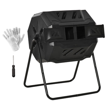 Tumbling Compost Bin Outdoor 360° Dual Chamber Rotating Composter 43 Gallon, Black