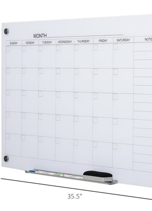 35"x23" Dry Erase Wall Calendar Glass Whiteboard Monthly Planner for Homeschool Supplies & Home Office Organization with 4 Markers and 1 Eraser,Frameless