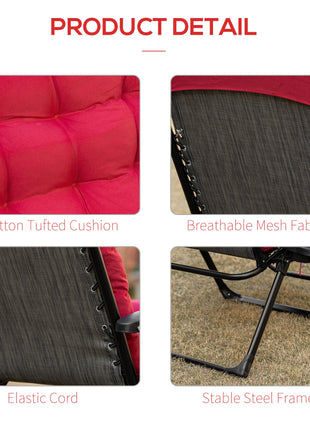 Padded Zero Gravity Chair, Folding Recliner Chair with Cup Holder Cushion, Red