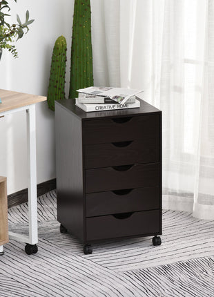 5 Drawer File Cabinet Storage Organizer Filing Cabinet with Nordic Minimalist Modern Style & Wheels, Brown