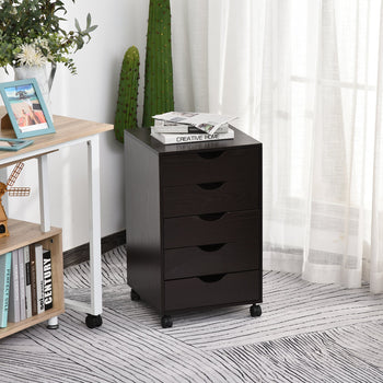 5 Drawer File Cabinet Storage Organizer Filing Cabinet with Nordic Minimalist Modern Style & Wheels, Brown