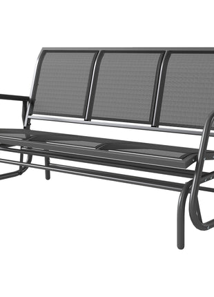 3-Person Outdoor Patio Glider Bench, Porch Glider Swing with 3 Seats, Breathable Mesh Fabric, Metal Frame, Black