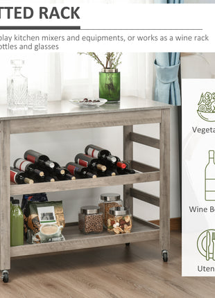 Kitchen Cart, Rolling Kitchen Island Utility Trolley with Stainless Steel Top