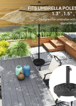Round Patio Umbrella Base, 46 lbs Resin Umbrella Base with Wheels, Outdoor Umbrella Stand for 1.3"/1.5"/1.9" Umbrella Poles for Outdoor, Lawn, Poolside, Black