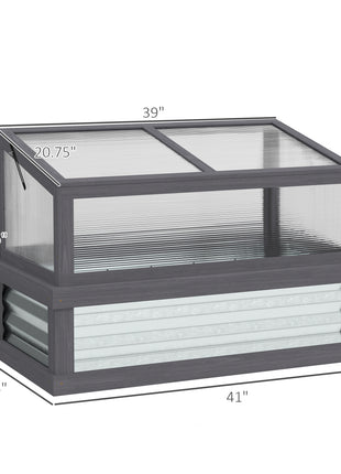Raised Garden Flower Bed Kit with Lean-to Greenhouse, Wooden Cold Frame Planter, 41" x 22.5" x 28.25", Gray