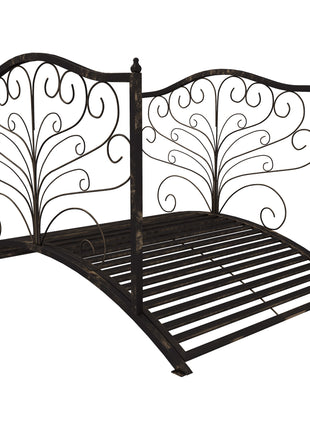 4’ Metal Arch Backyard Garden Bridge with Safety Siderails, Delicate Scrollwork, & Easy Assembly, Black Bronze