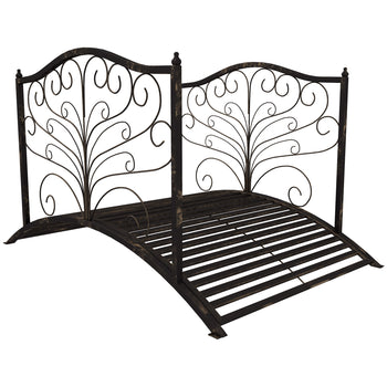 4’ Metal Arch Backyard Garden Bridge with Safety Siderails, Delicate Scrollwork, & Easy Assembly, Black Bronze