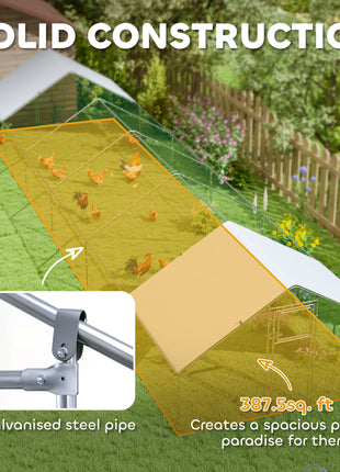 Large Chicken Coop with Waterproof and Anti-UV Cover, Spire Shaped for Outdoor and Yard Farm Use, 39' x 10' x 6.4'