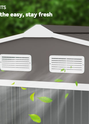 9' x 6' Outdoor Storage Shed, Garden Tool Metal Shed with Foundation Kit, Light Gray
