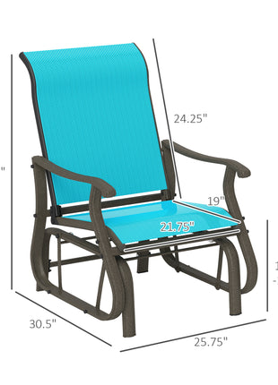 Outdoor Glider Chair Patio Glider Swing Chair with Mesh Seat, Steel Frame for Backyard, Garden, Porch, Blue