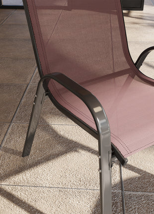 Set of 4 Outdoor Dining Chairs, Stackable Patio Chairs with High Back, Breathable Mesh Seat for Garden Lawn, Brown