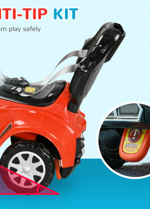 3 in 1 Push Car Sliding Car with Removable Handle, Music, Horn, Canopy, Safety Guardrail, Red
