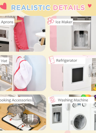Corner Play Kitchen Set with Sound Effects and Tons of Countertop Space, Large Wooden Kitchen with Washing Machine, Food Toys, Ice Maker, Kids Kitchen, Ages 3-6, White