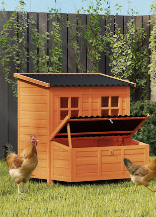 Wooden Chicken Coop with Nesting Box, Pull-Out Tray, Waterproof Roof, 39" Chicken House for 2-4 Chickens, Rabbits