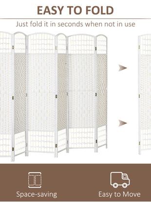 6 Panel Folding Room Divider Portable Privacy Screen Wave Fiber Room Partition for Home Office White