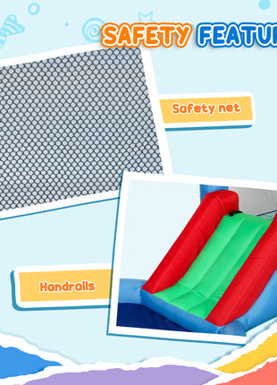 4 in 1 Inflatable Bounce House with Slide, Basketball Hoop, Ball Pit, 370W Blower, Storage Bag, 163" x 81" x 75"