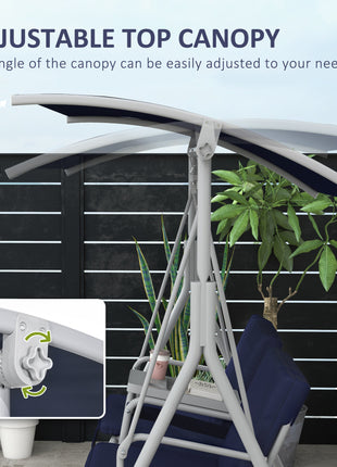 2-Seater Outdoor Porch Swing with Canopy and Table, Patio Swing Chair for Garden, Poolside, Backyard, Dark Blue