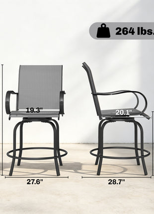 Outdoor Bar Stools Set of 2, 360° Swivel Bar Height Chairs, 26.75" x 29.5" x 48.5", Gray