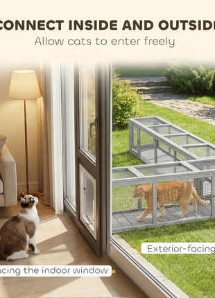 Wooden Cat Run with Weather Protection, Connecting Inside and Outside, 79"L x 15"W x 15"H, Dark Gray