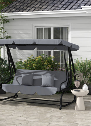 Free Standing Swing Bench, Porch Swing with Stand, Adjustable Canopy, Cushion and Pillows, Dark Gray