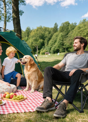 Camping Chair for Adults, Portable Folding Camping Chair with Side Pockets, Cup Holders, Carry Bag, Black and Gray
