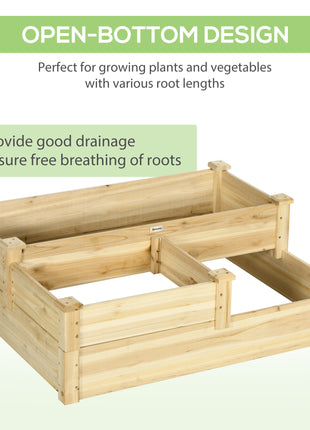 3 Tier Raised Flower Bed Outdoor Planter Box Wooden Garden Bed, Open Bottom for Plants, 42.5"x34.75"x14.25", Natural