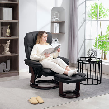 Swivel Recliner with Ottoman, PU Leather Reclining Chair with Footrest, for Living Room, Bedroom, Black