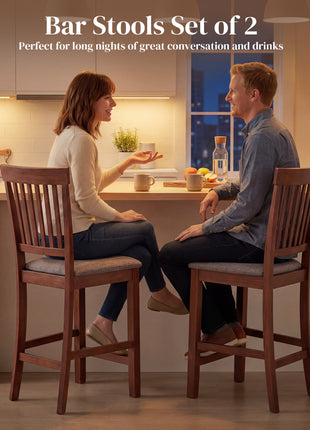 Counter Height Bar Stools with Padded Seat, High Back Kitchen Chairs Set of 2 for Dining Room, Gray and Dark Brown