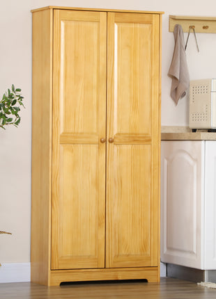 67" Pinewood Kitchen Pantry Storage Cabinet, Freestanding Cabinets with Doors and Shelves, Dining Room