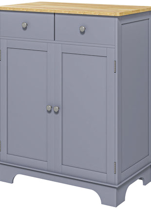 Kitchen Storage Cabinet, Sideboard Floor Cupboard with Solid Wood Top, Adjustable Shelf, and 2 Drawers, Gray