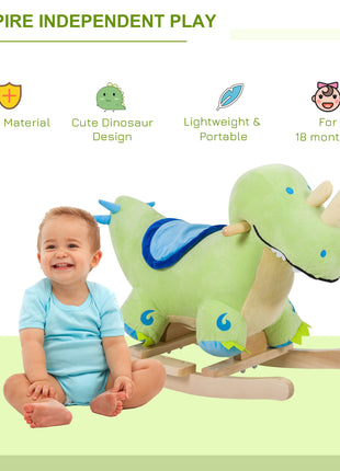 Kids Plush Ride-On Rocking Horse Toy Dinosaur Ride on Rocker Green with Realistic Sounds