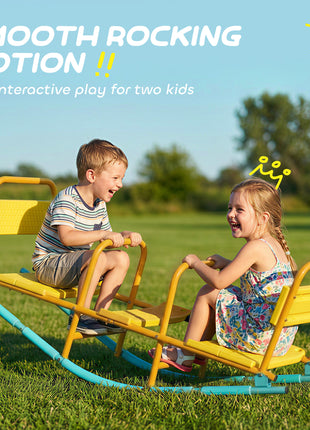 Teeter Totter Seesaw for Kids, 2 in 1 Metal Rocking Seesaw for Toddlers Age 3-8, Playground Equipment for Backyard