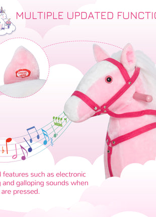 Kids Plush Toy Rocking Horse Pony Toddler Ride on Animal Rocker with Realistic Sounds, Birthday Gifts for Girls, Pink