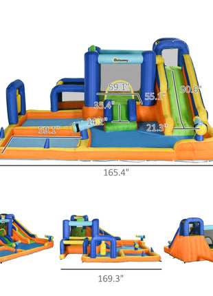 7 in 1 Water Slide w/ Slide Pool Climbing Wall Water Cannon Basketball Hoop Boxing Post Football Stand for 3-8 Years