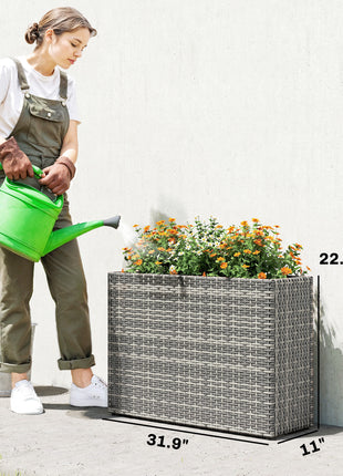 Tall Rectangular Planter with Removable Liner, Holes, PE Wicker Large Planter Box for Indoor Outdoor Plants, Gray