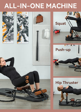 Foldable Sissy Squat Machine, Hip Thrust Machine with Push Up Stand, Multipurpose Glute Workout Equipment, Black