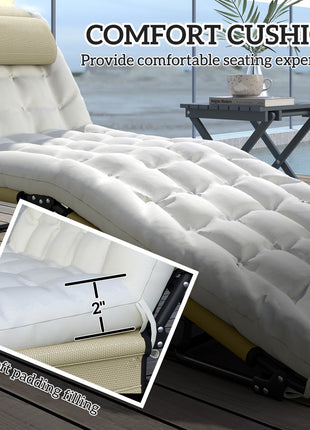 Folding Chaise Lounge Pool Chair with 4-level Reclining Back, Cushion, Side Pocket, Headrest, Beige