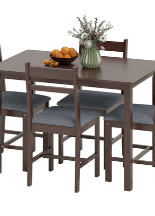 5-Piece Solid Wood Dining Table Set for 4, Farmhouse Kitchen Table with Upholstered Chairs for Dining Room, Walnut