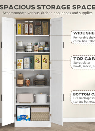 Freestanding Kitchen Pantry, 4-Door Kitchen Pantry Cabinet with Adjustable Shelves and Doors, Distressed White