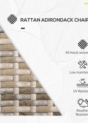 Patio Wicker Adirondack Chair, Outdoor All-Weather Rattan Fire Pit Chair w/ Soft Cushions, Tall Curved Backrest and Comfortable Armrests for Deck or Garden, Mixed Tan/Dark Gray