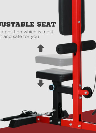 Lat Pull Down Machine, High / Low Pulley Machine with Adjustable Seat and Flip-Up Footplate, Red