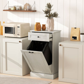 Kitchen Tilt Out Trash Bin Cabinet Free Standing Storage Cabinet with Drawer, Light Gray