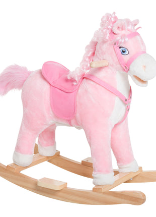 Kids Ride on Rocking Horse Toddler Plush Toy with Realistic Sounds and Swinging Tail for 3 Years Old Children