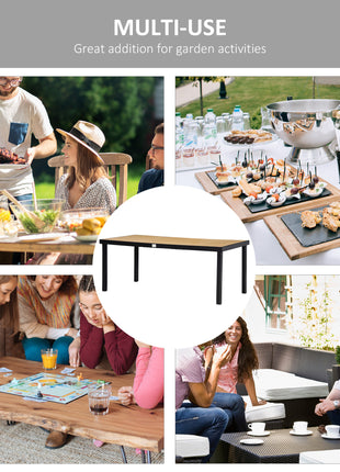 75" x 35" Outdoor Dining Table for 8 People, Rectangular Aluminum Frame Garden Table with All-Weather Faux Wood Top for Lawn, Patio, Natural