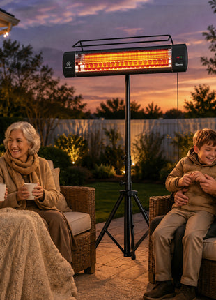 Electric Patio Heater, 1500 W Standing IP65 Outdoor Infrared Heater with Tripod, 3 Heat Levels, 24H Timer, Black