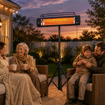 Electric Patio Heater, 1500 W Standing IP65 Outdoor Infrared Heater with Tripod, 3 Heat Levels, 24H Timer, Black